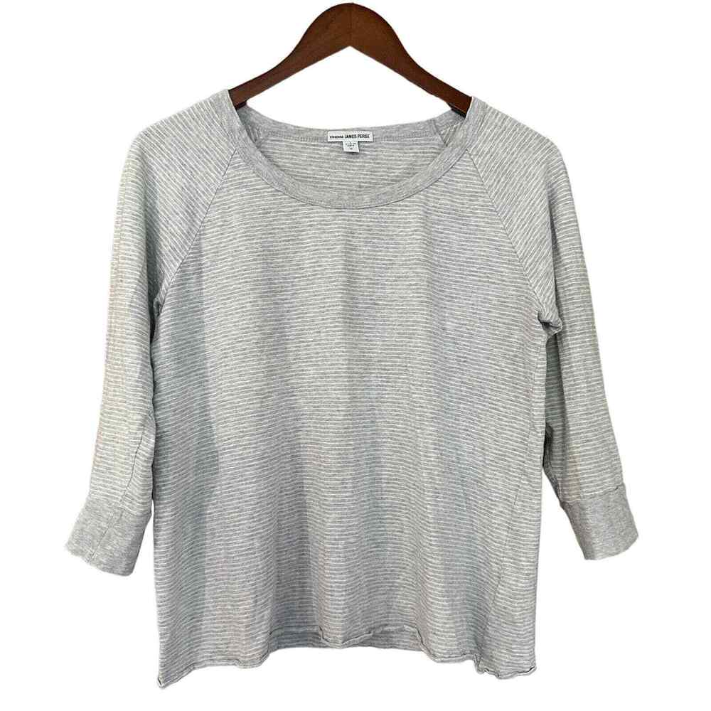 Standard James Perse Round Neck Top Heather Gray 3/4 Sleeve 100% Cotton